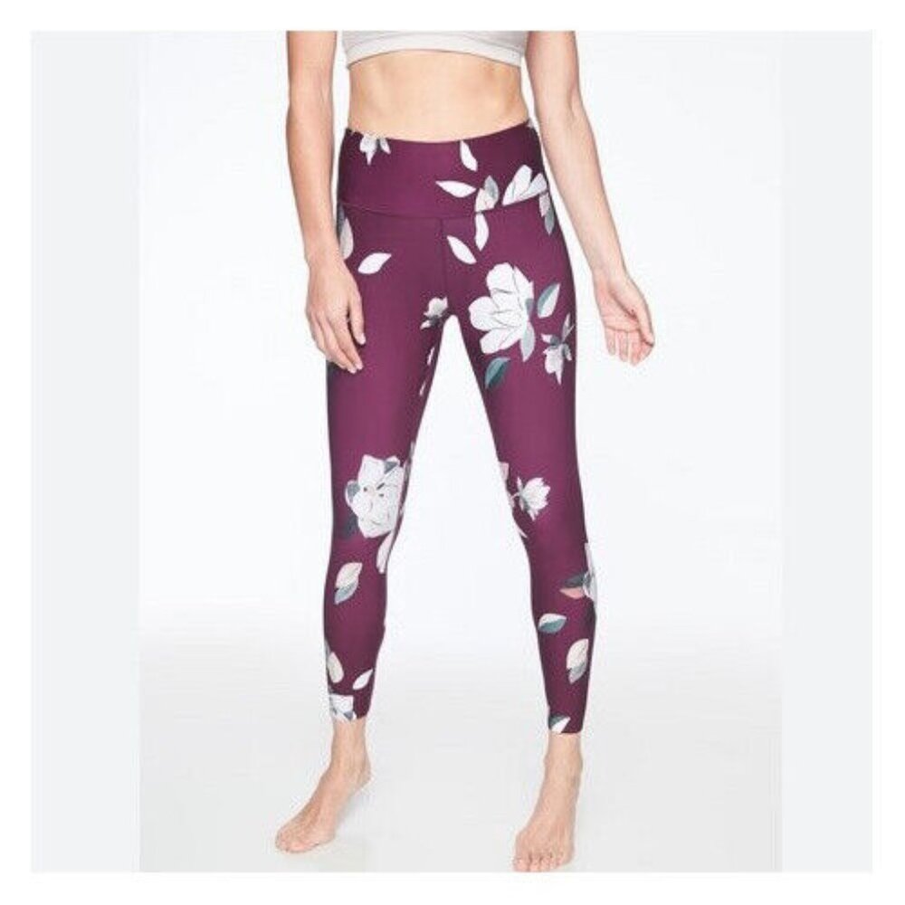 Athleta Floral Elation 7/8 Tight Leggings Purple L Large Womens Gap Athletic